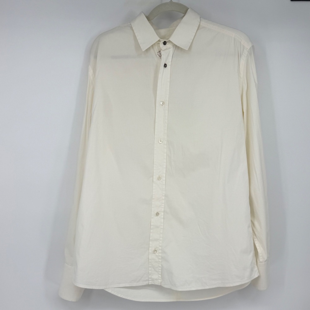 Roberto Cavalli Men's Size 52 Ivory Button Down Shirt Embroidered Logo Italy